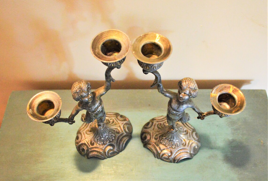 French Cherub Candlestick Holders Vintage Candlesticks Etsy