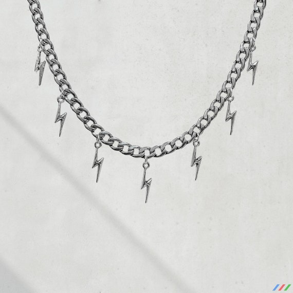 18 Lightning Bolt Necklace Charm Chain Etsy