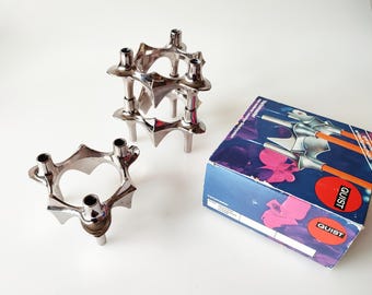SET 3 x QUIST 3793 Vintage candle holder triangular high gloss Variomaster candlestick plug-in system 1960 1970 s - TOP condition