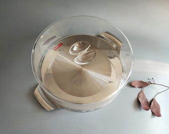 WMF Vintage Cromargan 1970 Tableware Cake Tray for Pies, Cheese, Bread & Pastries with Dome, Minimalist, Top Condition