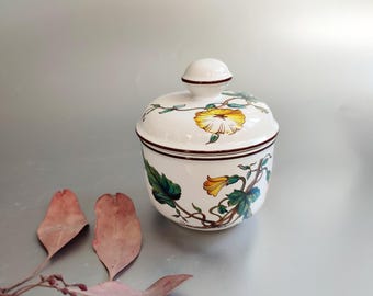 Vintage Botanica sugar bowl Villeroy & Boch Luxembourg pharmacy plants yellow green TOP condition like new Convolvulus Jalapa with roots 1980