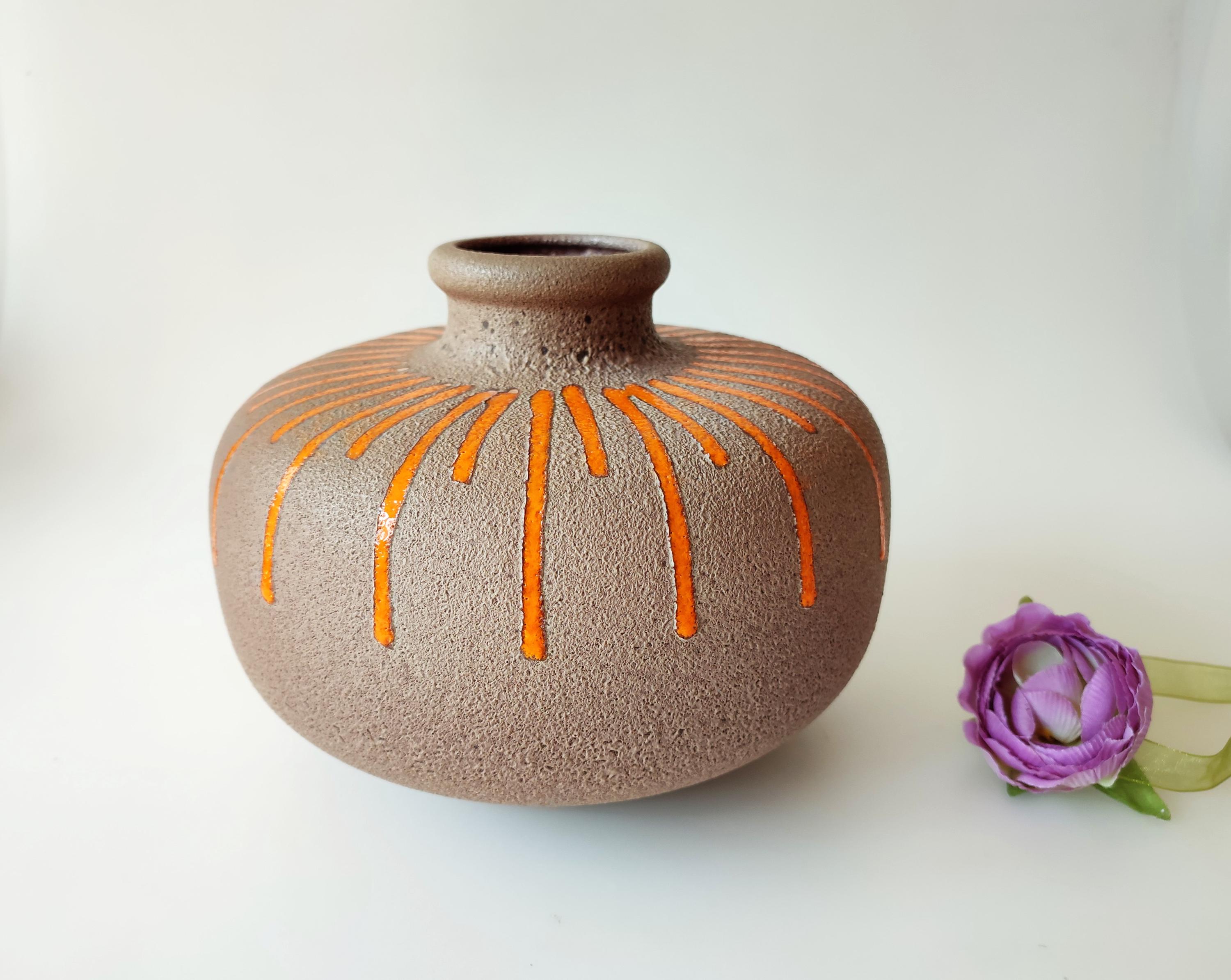 Rare Orange Beige Vintage Fat Lava Vase 70s STEULER W. GERMANY 131