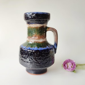 Vintage Fat Lava Vase Karlsruher Majolika Cobalt Blue Brown Green Ceramic 60s 70s W. GERMANY TOP Condition Fat Lava Number 7319