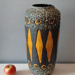 Rare XXL Vintage Fat Lava Floor Vase Orange Beige Black 70s W. GERMANY Floor Vase TOP Condition geometric 217 45
