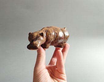Vintage hippopotamus artist studio ceramic glazed solid handmade small animal figurine top work Hippo