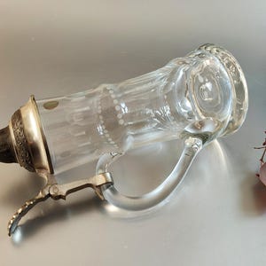 Vintage glass mug beer mug with pewter lid mouth-blown crystal glass cut handcrafted 1950s TOP condition