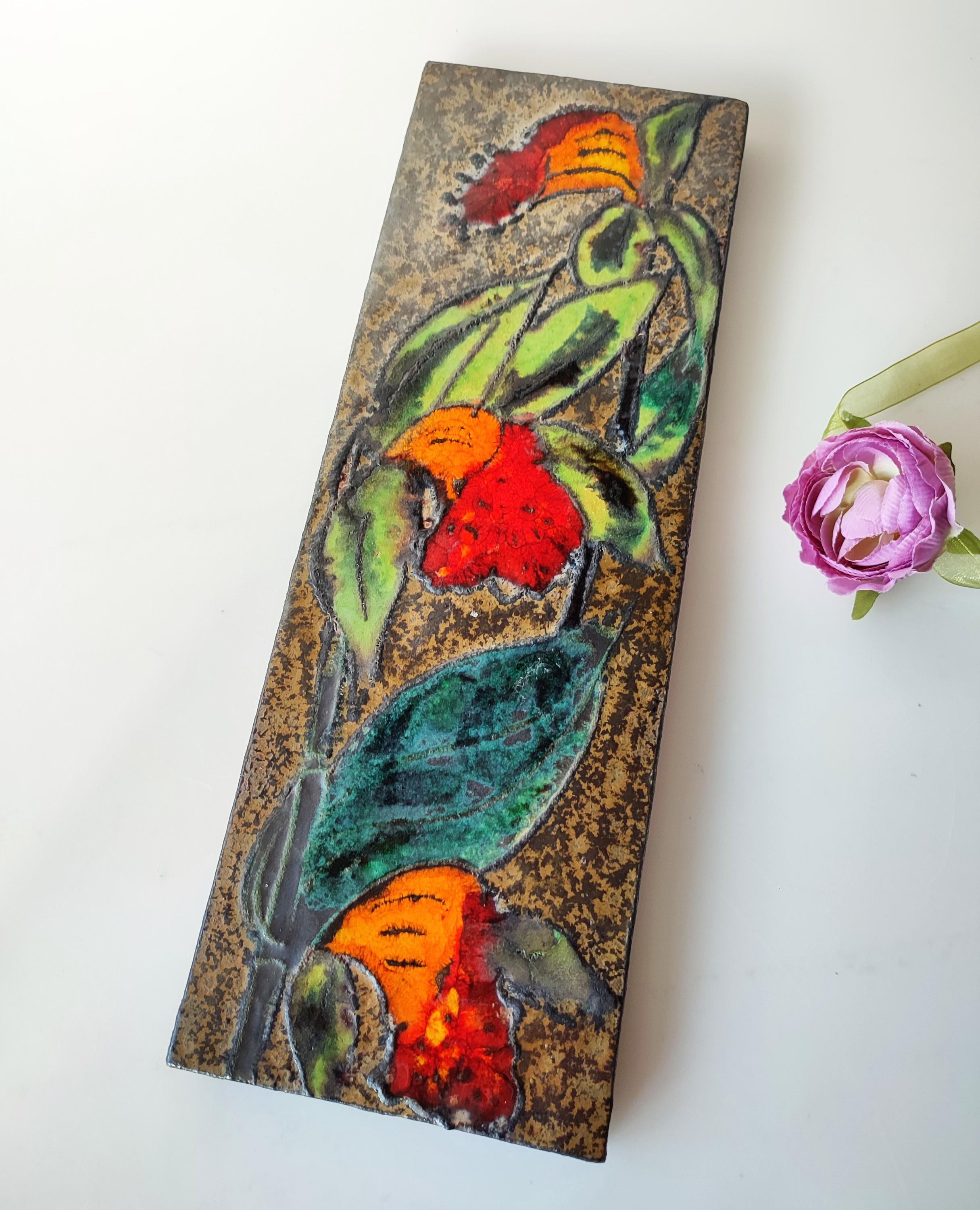 工芸品 Vintage Ruscha Fat Lava Wall Plate West German Fat Lava Wallplate by Ruscha - Sunflowers