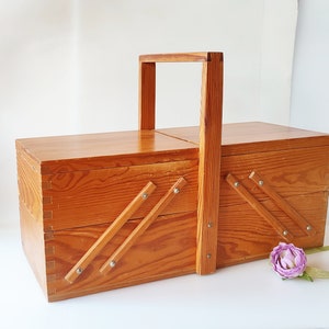 Vintage sewing box with handle sewing box fold out box 80&#39;s storage