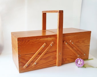 Vintage sewing box with handle sewing box fold out box 80&#39;s storage