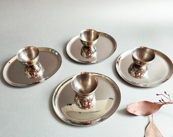 4 x SET WMF Vintage Cromargan 1970s space age minimalist egg cups high-gloss polished oval stainless steel TOP condition