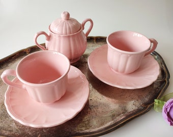 Conjunto vintage de tazas rosa pastel Salins les Bains France años 60 hechas en Francia