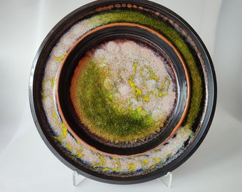 Vintage XXL plate, wall plate, bowl, Fat Lava, 1970s Karlsruhe Majolica 7405 GERMANY