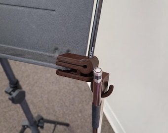 Bow Holder for Music Stand - Combo Bow and Pencil Holder - Violin, Cello, Viola, Bass - Bow Hook - Brown