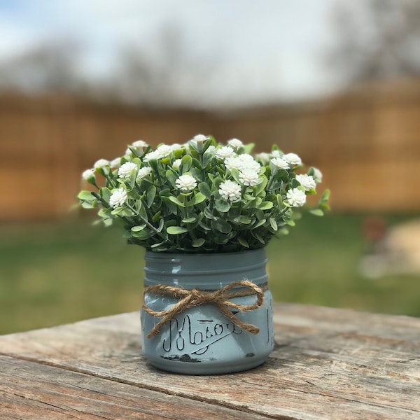 Baby’s Breath in Mason Jar With Twine-Tier Tray Decor-Handmade-Rustic Decor-Farmhouse Centerpiece-Mason Jar Plant-Floating Shelf Decor