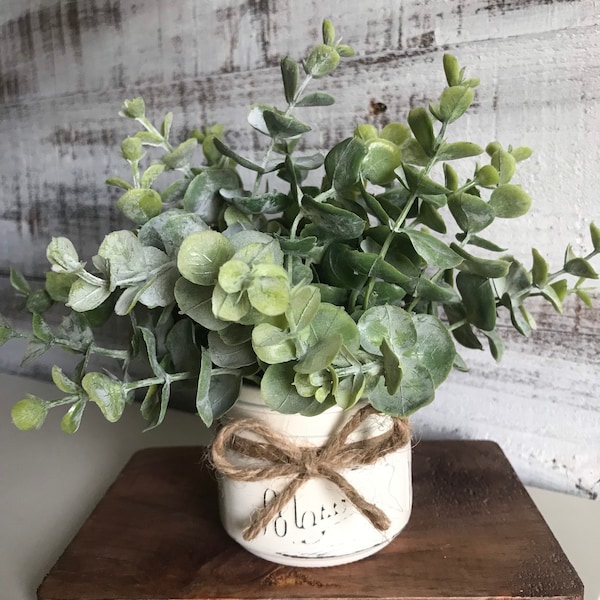 Faux Eucalyptus Greenery With Twine-Wedding Decor-Mason Jar Flower Arrangement-Mason Jar Decor-Farmhouse Centerpiece-Rustic Decor-Handmade