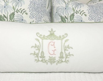 Large Monogram Pillow Cover-Embroidered Pillow-Personalized Pillow-Large Lumbar Pillow--Farmhouse Pillow-Accent Pillow