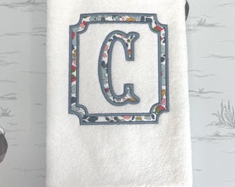 Embroidered Hand Towel Monogrammed Guest Towel Liberty London Applique Towel for Wedding Gift or Registry Bathroom Towels Customized