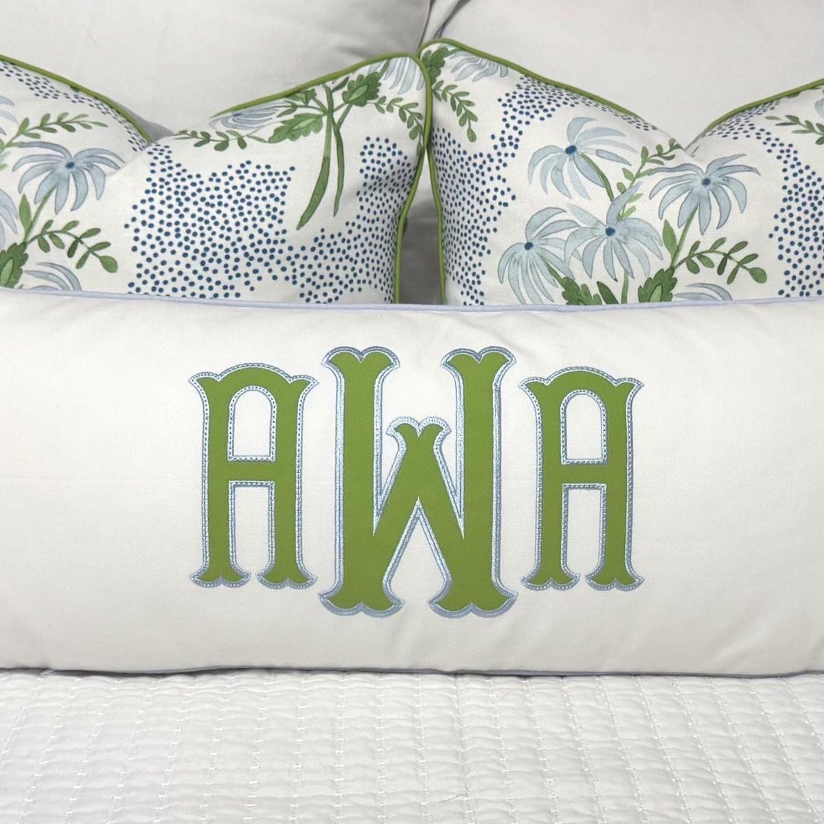 Large Monogram Applique Pillow Cover-Embroidered Pillow-Large Lumbar Pillow-Queen/King Bed Pillow-Accent Pillow