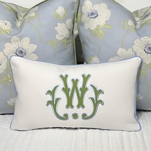 Large Monogram Applique Pillow Cover-Embroidered Pillow-Personalized Pillow-Large Lumbar Pillow-Queen/King Bed Pillow-Accent Pillow