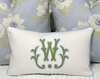 Large Monogram Applique Pillow Cover-Embroidered Pillow-Personalized Pillow-Large Lumbar Pillow-Queen/King Bed Pillow-Accent Pillow