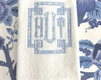 Embroidered Hand Towel Monogrammed Guest Towel Liberty London Applique Towel for Wedding Gift or Registry Bathroom Towels Customized