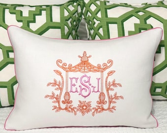 Large Monogram Pillow Cover-Embroidered Pillow-Personalized Pillow-Large Lumbar Pillow--Farmhouse Pillow-Accent Pillow