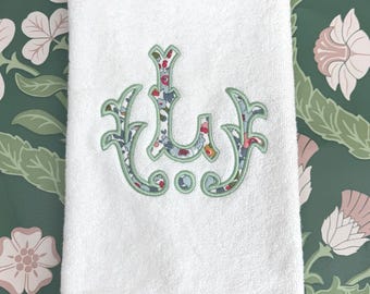 Embroidered Hand Towel Monogrammed Guest Towel Liberty London Applique Towel for Wedding Gift or Registry Bathroom Towels Customized