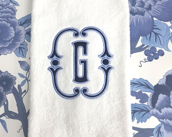 Embroidered Hand Towel Monogrammed Guest Towel Liberty London Applique Towel for Wedding Gift or Registry Bathroom Towels Customized