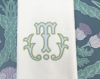 Embroidered Hand Towel Monogrammed Guest Towel Liberty London Applique Towel for Wedding Gift or Registry Bathroom Towels Customized