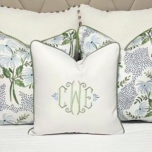 Embroidered Pillow Cover-Large Monogram Pillow-Lumbar Pillow-Pillow for Monogram Bed-Monogrammed Linen Pillow-Farmhouse Pillow