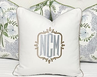 Large Monogram Pillow Cover-Embroidered Pillow-Personalized Pillow-Large Lumbar Pillow-Monogram Bed Pillow-Farmhouse Pillow-Accent Pillow