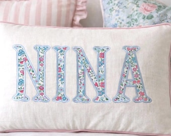 Large Monogram Applique Pillow Cover-Name Pillow-Embroidered Pillow-Personalized Pillow-Liberty of London Pillow Cover-Accent Pillow