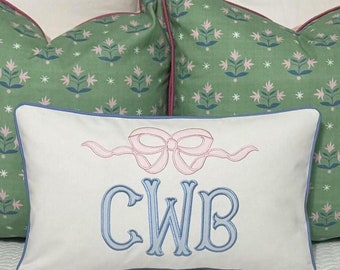 Large Monogram Applique Pillow Cover Embroidered Pillow Large Lumbar Pillow Monogrammed Pillow Nursery Gift Nursery Pillow Custom Pillow