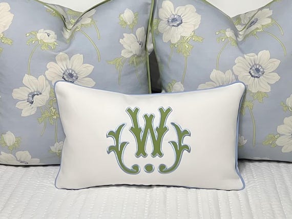 Large Monogram Applique Pillow Cover-Embroidered Pillow-Personalized Pillow-Large Lumbar Pillow-Queen/King Bed Pillow-Accent Pillow