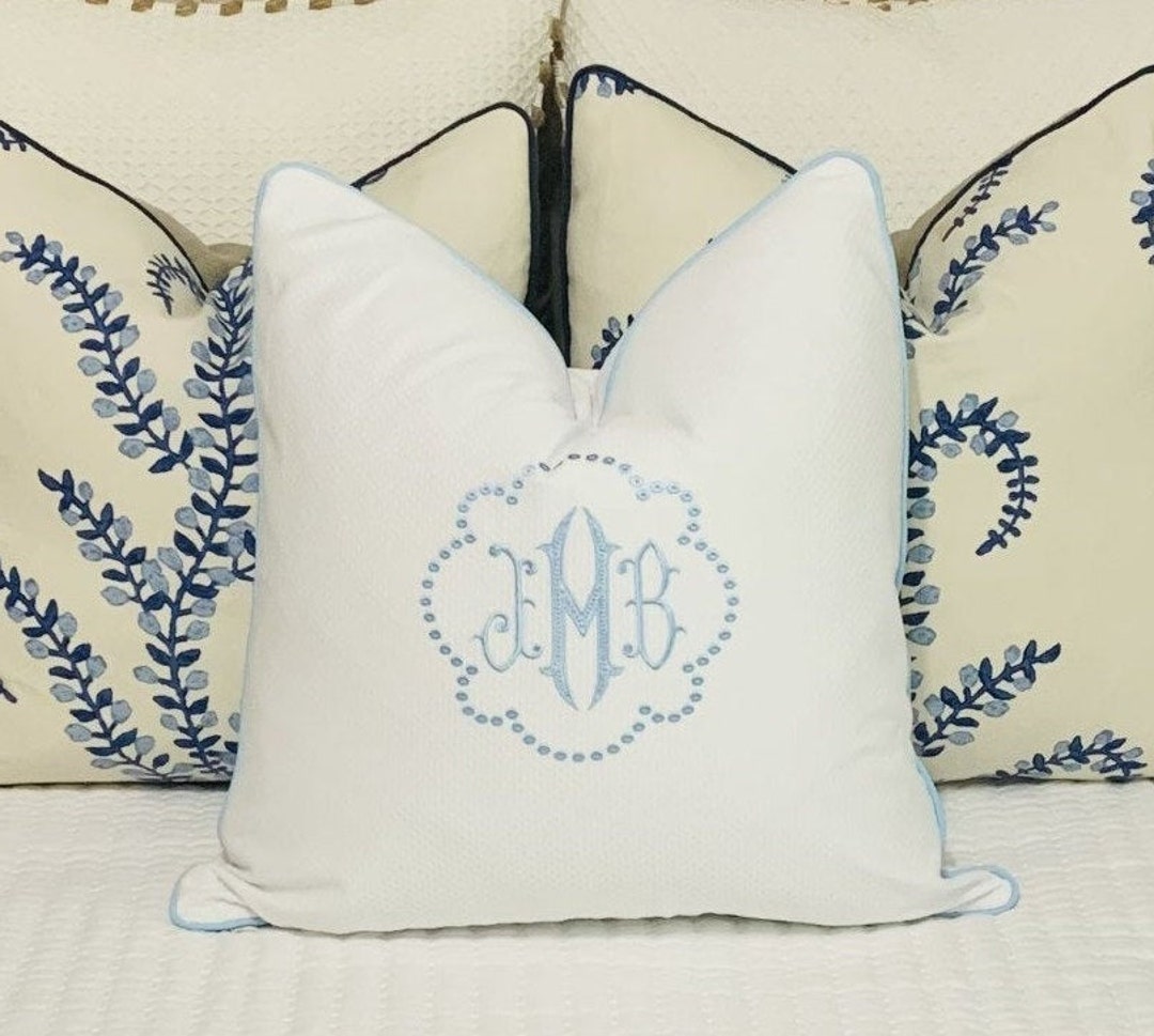 Embroidered Pillow Coverlarge Monogram Pillowlumbar Pillowaccent Pillowmonogrammed Linen