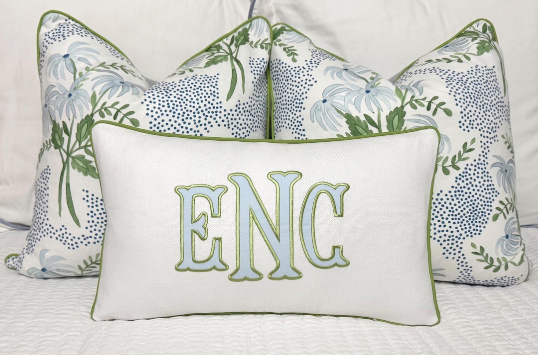 Large Monogram Applique Pillow Cover-Embroidered Pillow- 13x23 inches