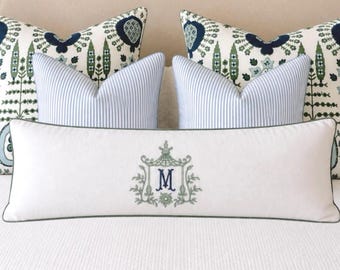 Large Monogram Pillow Cover-Embroidered Pillow-Personalized Pillow-Large Lumbar Pillow--Farmhouse Pillow-Accent Pillow