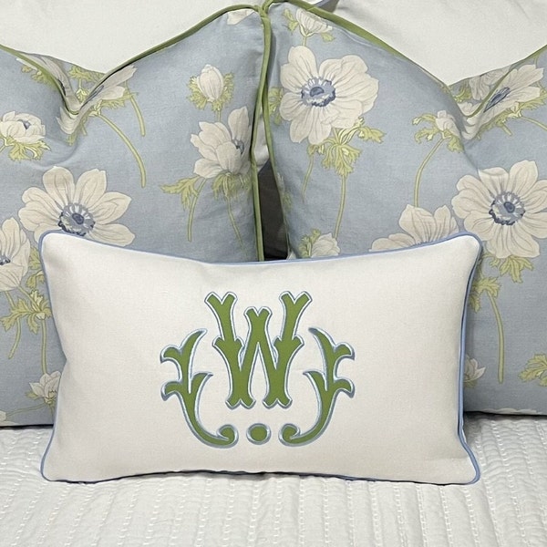 Large Monogram Applique Pillow Cover-Embroidered Pillow-Personalized Pillow-Large Lumbar Pillow-Queen/King Bed Pillow-Accent Pillow