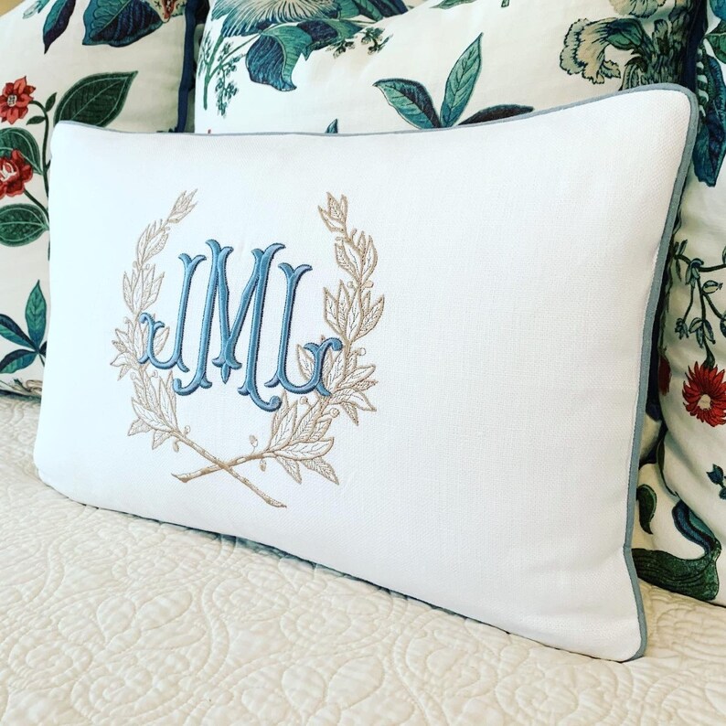 Large Monogram Pillow Coverembroidered Pillowpersonalized Etsy