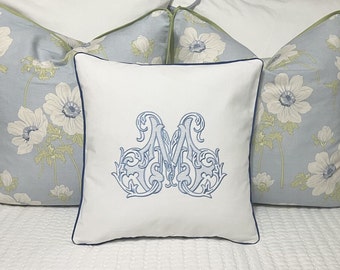 Large Monogram Pillow Cover-Embroidered Pillow-Personalized Pillow-Large Lumbar Pillow-Farmhouse Pillow-Wedding Gift-Personalized Gift