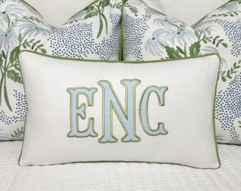 Large Monogram Applique Pillow Cover-Embroidered Pillow-Large Lumbar Pillow-Queen/King Bed Pillow-Accent Pillow