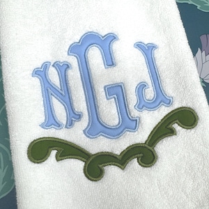 Embroidered Hand Towel Monogrammed Guest Towel Liberty London Applique Towel for Wedding Gift or Registry Bathroom Towels Customized