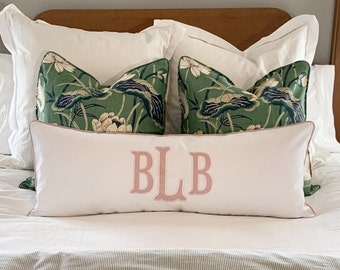 Large Monogram Applique Pillow Cover-Embroidered Pillow-Large Lumbar Pillow-Queen/King Bed Pillow-Accent Pillow