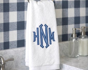 Embroidered Hand Towel Monogrammed Guest Towel Liberty London Applique Towel for Wedding Gift or Registry Bathroom Towels Customized