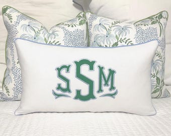 Large Monogram Applique Pillow Cover-Embroidered Pillow-Personalized Pillow-Large Lumbar Pillow-Queen/King Bed Pillow-Accent Pillow
