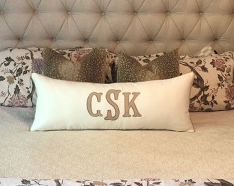 Large Monogram Applique Pillow Cover-Embroidered Pillow-Personalized Pillow-Large Lumbar Pillow-Accent Bed Pillow