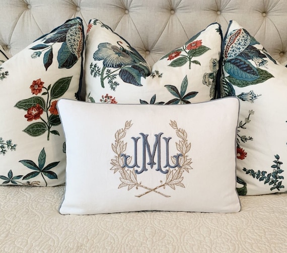 Large Monogram Pillow Cover embroidered Pillow personalized Pillow large Lumbar Pillow queen king Bed Pillow farmhouse Pillow accent Pillow Etsy