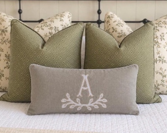 Large Monogram Applique Pillow Cover-Embroidered Pillow-Personalized Pillow-Large Lumbar Pillow-Queen/King Bed Pillow-Accent Pillow