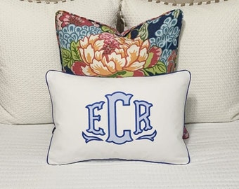 Large Monogram Applique Pillow Cover-Embroidered Pillow-Personalized Pillow-Large Lumbar Pillow-Accent Bed Pillow