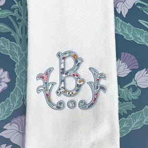 Embroidered Hand Towel Monogrammed Guest Towel Liberty London Applique Towel for Wedding Gift or Registry Bathroom Towels Customized